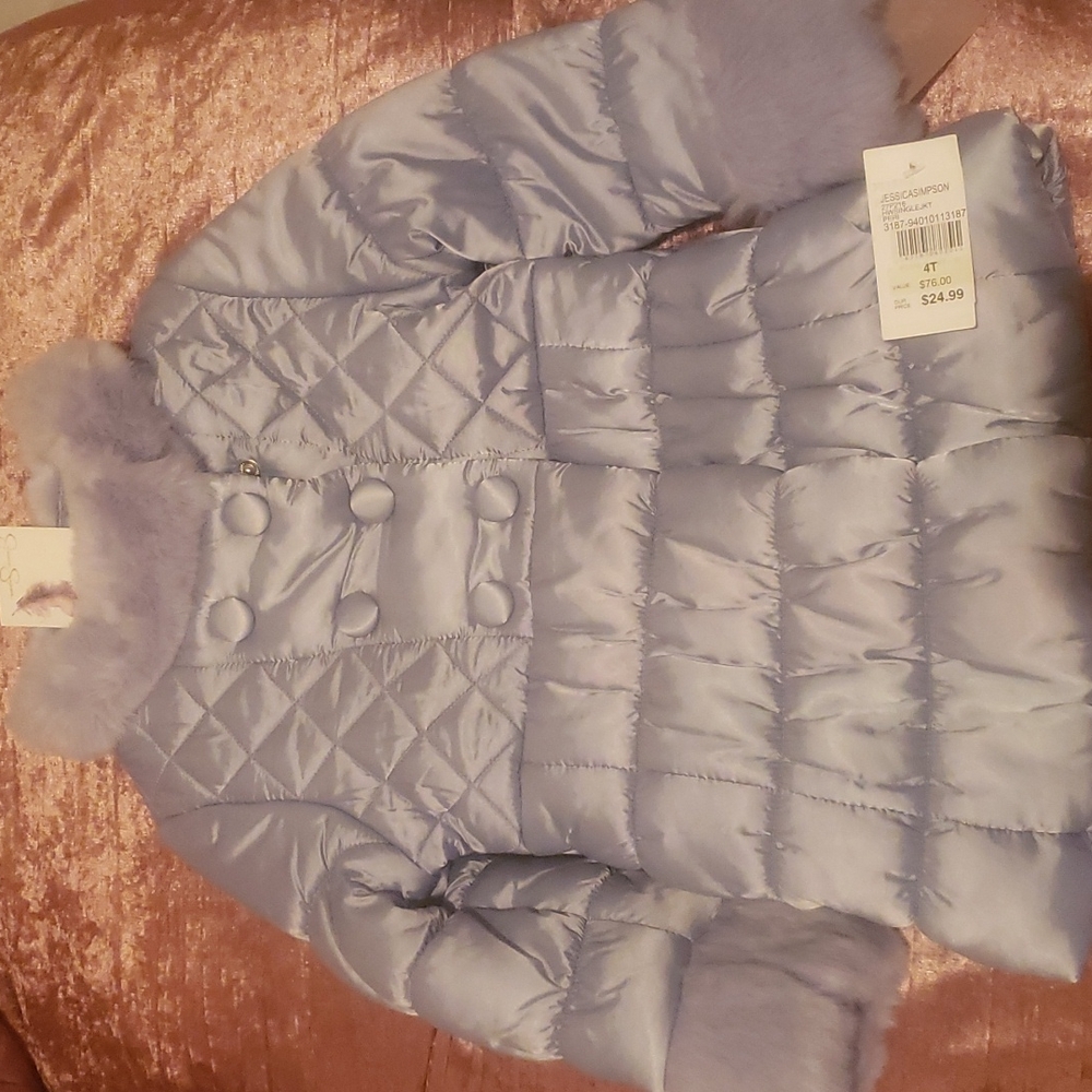 Coat, Jessica Simpson, Ice Blue, Faux Fur